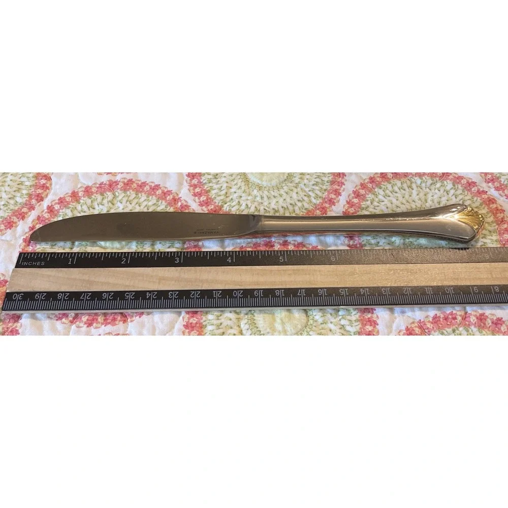 Yamazaki Cara Dinner Knife Gold Accent Glossy Stainless Japan Flatware Set‎ Of 4
